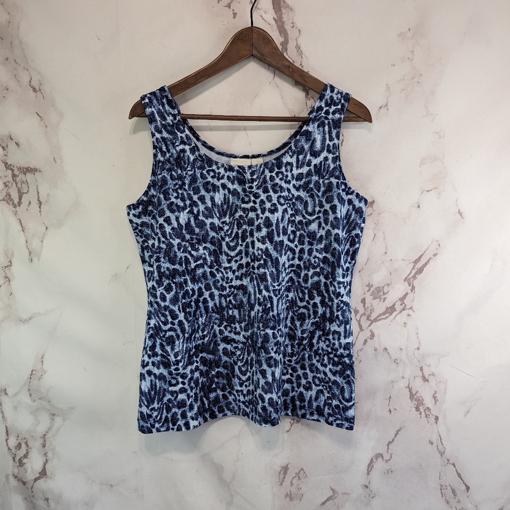 Chicos Tank Top Womens 2 Large Blue Leopard Cheetah Under Shirt Knit Blouse Cami